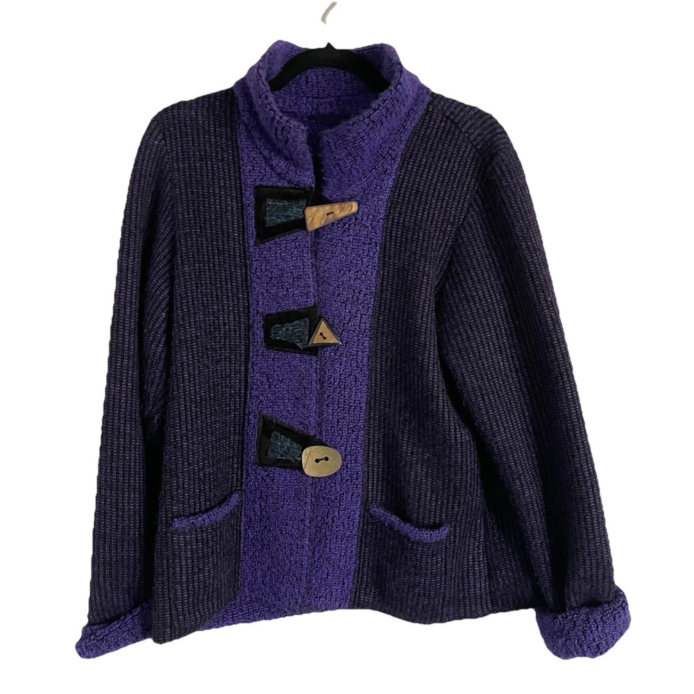 Lee Andersen Purple Sweater Cardigan M Eclectic Patchwork Unique Artsy Lagenlook